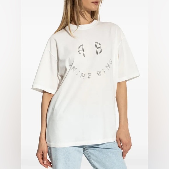 Anine Bing Tops - Anine Bing Kent Tee Smiley in Ivory